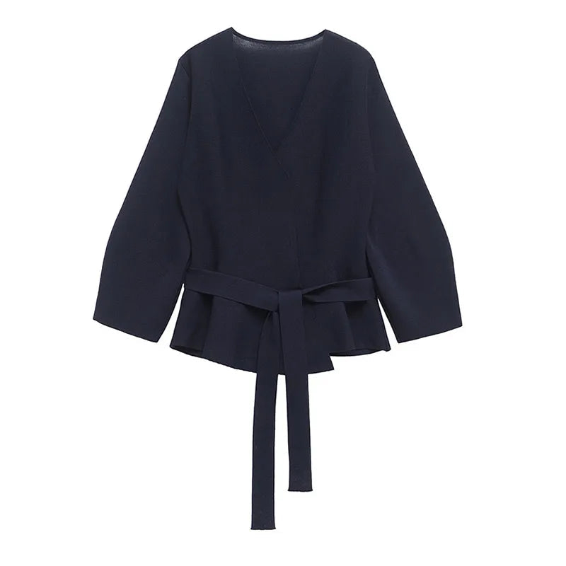 Aiertu  -  Elegant Lace Up Coats Women Elegant Solid V-neck Full Sleeve Oversize Female Cardigan Sweater Summer Fashion Lady Streetwears Aiertu