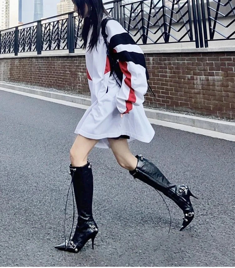 Aiertu    -  Women Sexy Chelsea Boots Pointed Toe High Heels Shoes Designer Winter New Stilettos Knee High Boots Pumps Motorcycle Botas Aiertu