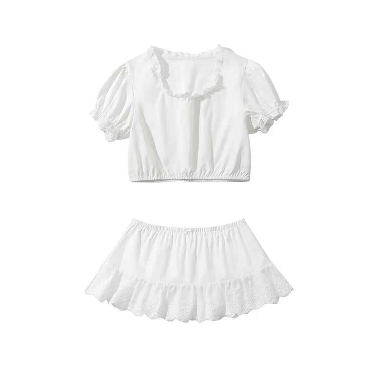 Aiertu  -  2025 Women Floral Embroidery Sexy Low Waist A-line Mini White Skirt Sweet Girl Cotton Holiday Summer Skirts Aiertu