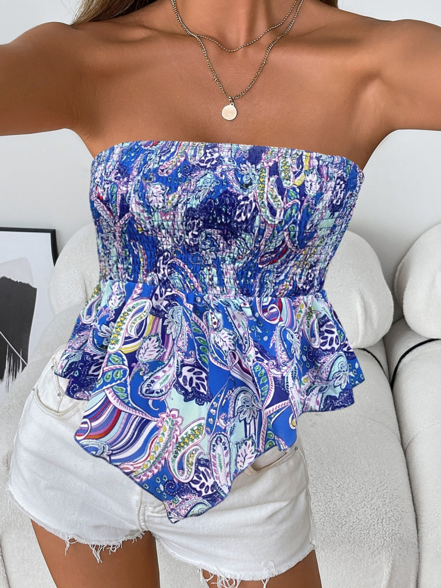 Aiertu  -  Bohemian Bandana Print Tube Crop Tops Y2k Vintage Off-Shoulder Strapless Asymmetrical Vests Women's Sexy Backless Bandeaus Tops Aiertu