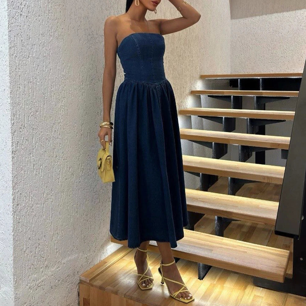 Aiertu  -  Solid Slimming Dresses for Women Strapless Sleeveless High Waist Temperament Minimalist Dress Female Aiertu