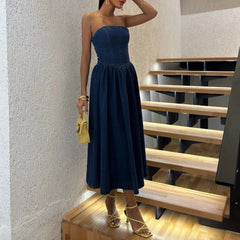 Aiertu  -  Solid Slimming Dresses for Women Strapless Sleeveless High Waist Temperament Minimalist Dress Female Aiertu