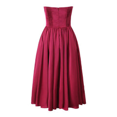 Aiertu  -  Sexy Elegant Women Wine Red Strapless Dress Fit And Flare Evening Party Dresses Christmas  Robe Aiertu