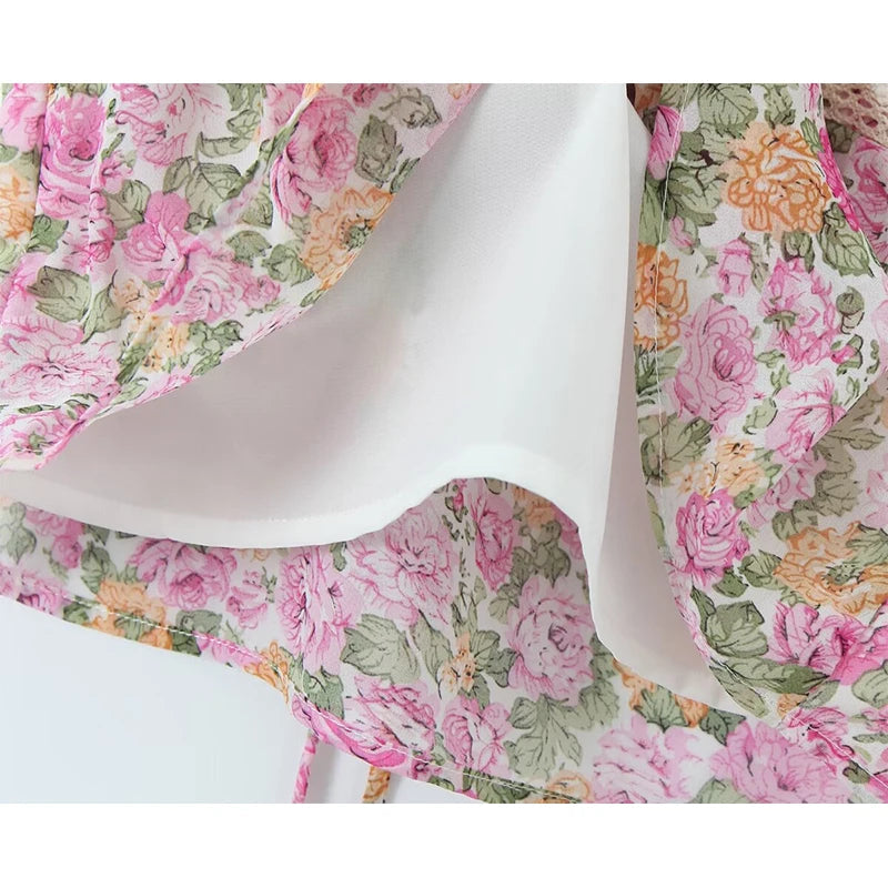 Aiertu  -  New Women Lace Trim Floral Print Camis Sexy Sleeveless V Neck Female Summer Boho Crop Top Aiertu