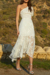 Aiertu  -Elegant Solid Patchwork Asymmetrical Oblique Collar Evening Dresses aiertu