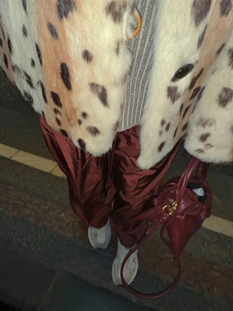 Aiertu  -  Women Fashion Leopard Print Faux Fur Warm Coat Chic Lapel Long Sleeves Single Breasted Casual Jacket Autumn Winter Lady Outwear Aiertu