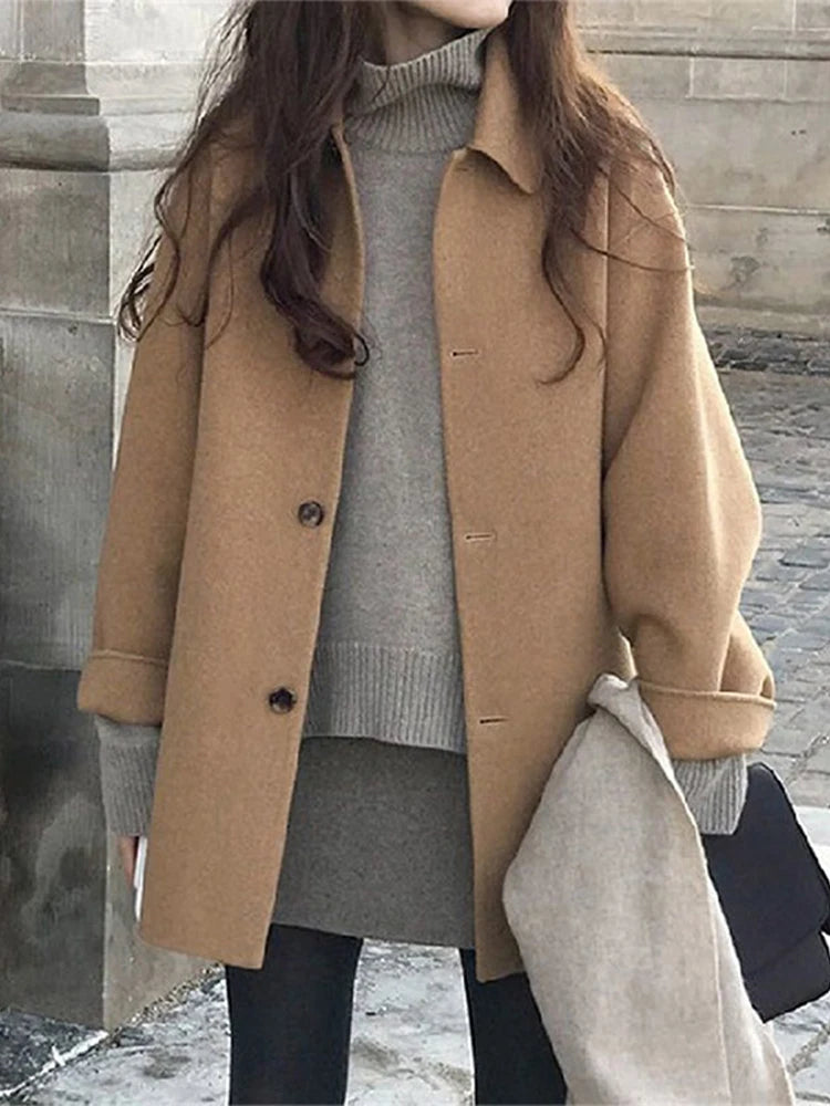 PICSGIRL  -  layered look inspo Thick Jacket Women Casual Fashion Loose Vintage Korean Warm Coat Female Winter Solid Single Breasted Outwears Lady Aiertu