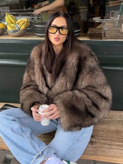 Aiertu  -  Vintage Faux Fur Short Coats Women Retro Thick Large Cuffs Solid Fur Coat Female Winter Warm Lady Chic High Street Outwear Aiertu