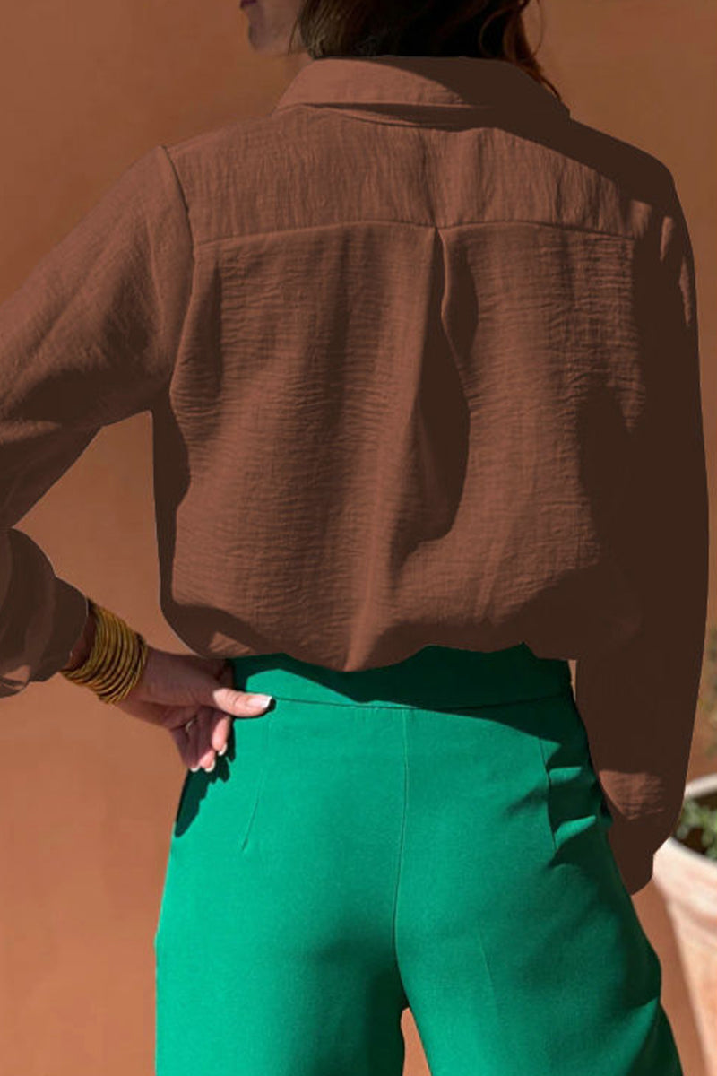 Aiertu  -Casual Hollow Out Turndown Collar Blouses(4 Colors) aiertu