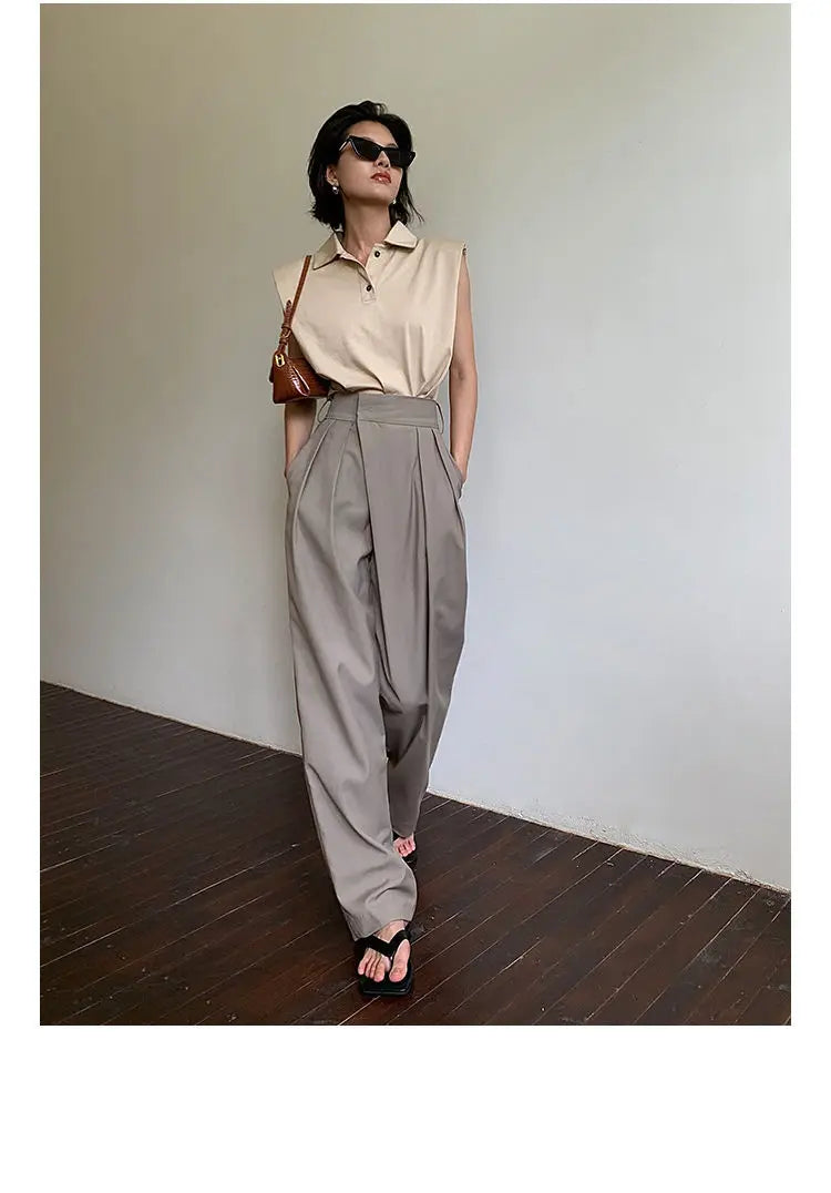 Aiertu  -  Khaki Wide Leg Women's Pantsuit Baggy Classic Pants Vintage Palazzo Office Elegant Casual Trouser Female Work Wear Chic Aiertu