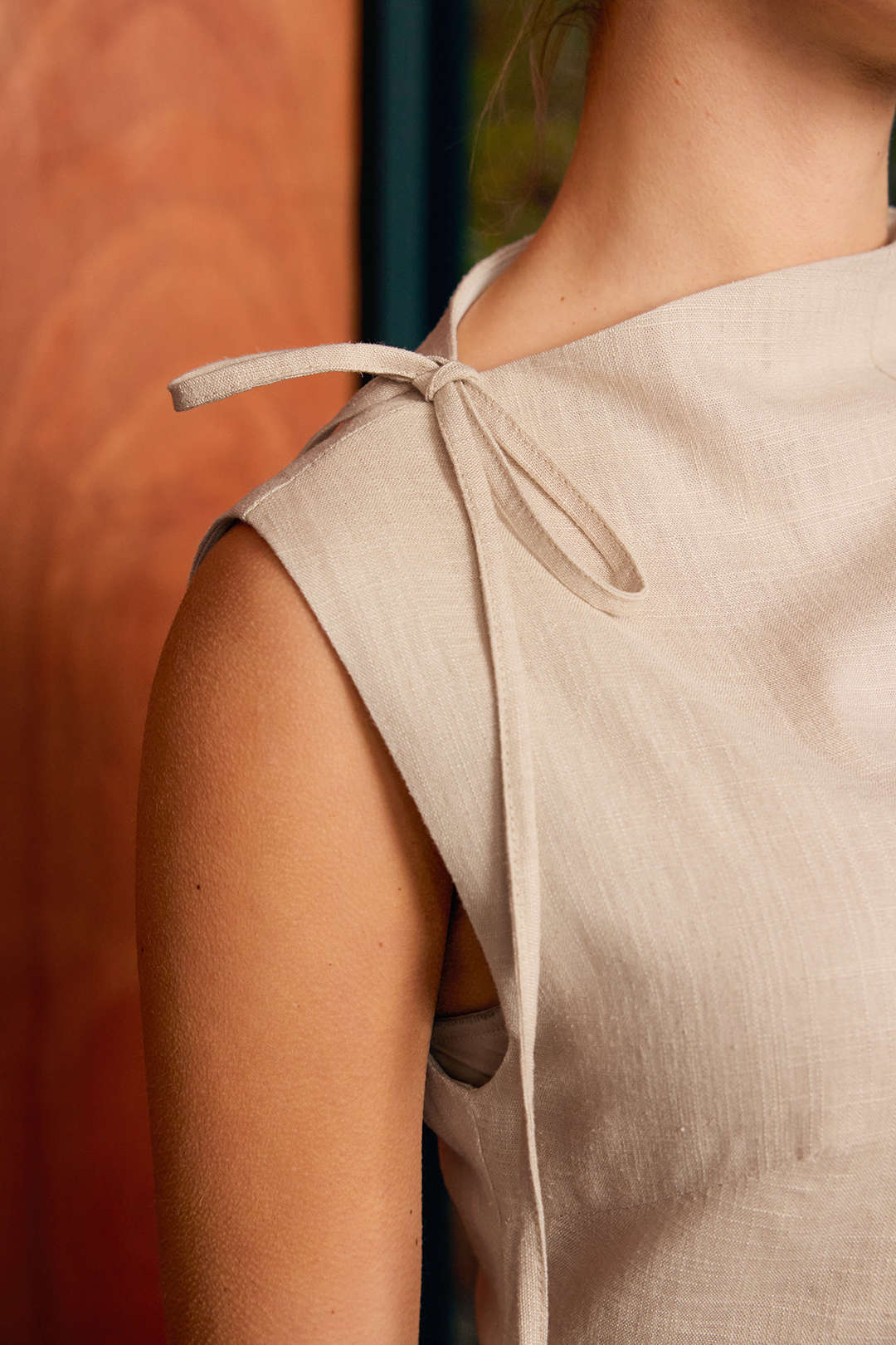 Aiertu  Linen Ruched Tie-Up Sleeveless Mini Dress Aiertu