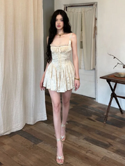 Aiertu - Sexy Solid White Stitching Lace Bra Corset style Spaghetti Strap Mini Dress Women Backless Party Skater Short Sling Robe Aiertu