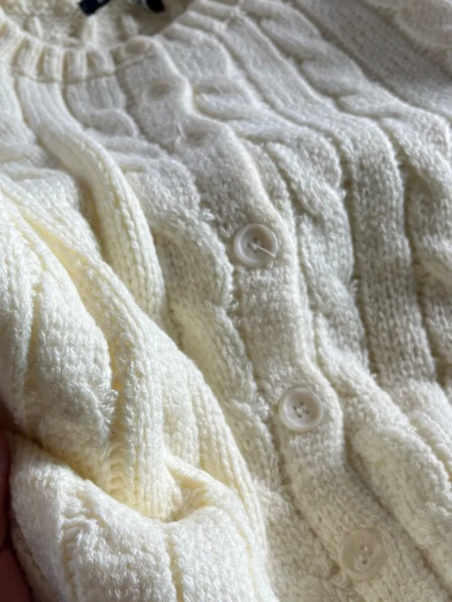 Aiertu  -  Preppy Style Solid Twisted Cardigan Sweater Women Crew Neck Single Breasted Jumpers Vintage Simple Long Sleeve Knitted Outerwear Aiertu