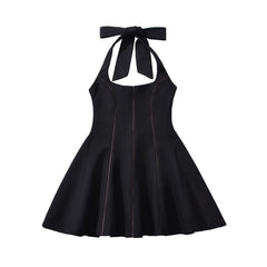 Aiertu  -  4 colors Sexy Bow Halter Sling Dress Women Spliced Hollow Out Hole Line Slim Waist Ball Gown Backless Dresses Party Robe Aiertu