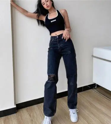 Aiertu  -  Women's Jeans Large Size Boyfriend y2k Denim Pants Female High Waist Mom Ripped Jeans Stright Trousers Aiertu