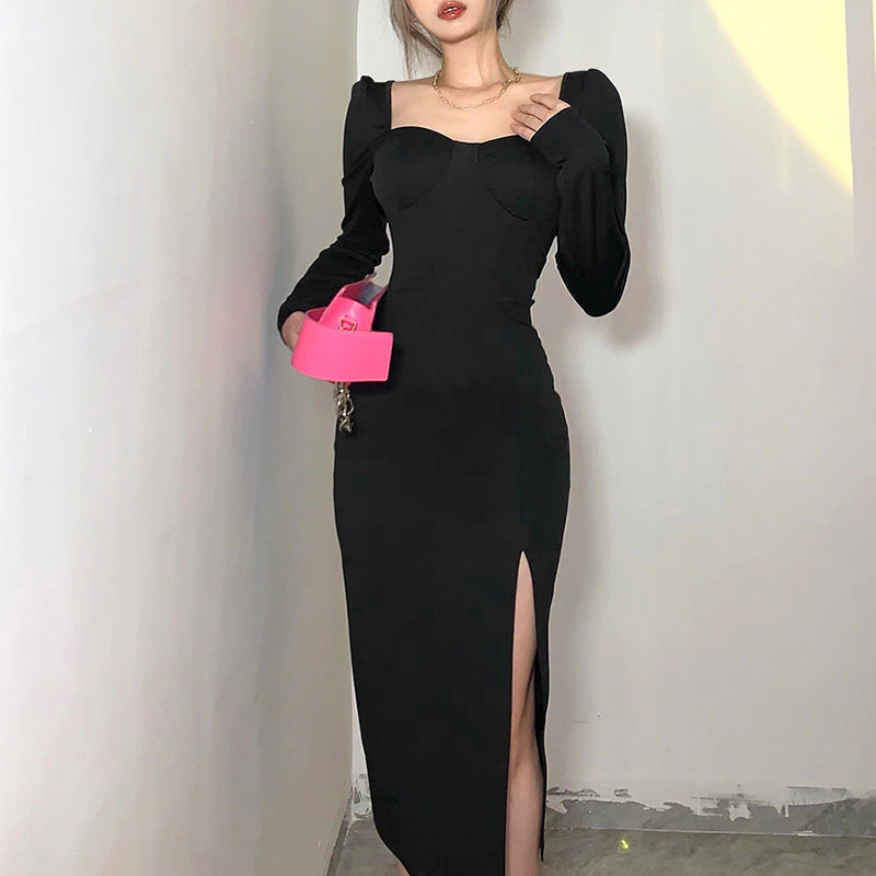 Aiertu - Long Sleeve Black Maxi Dress Aiertu