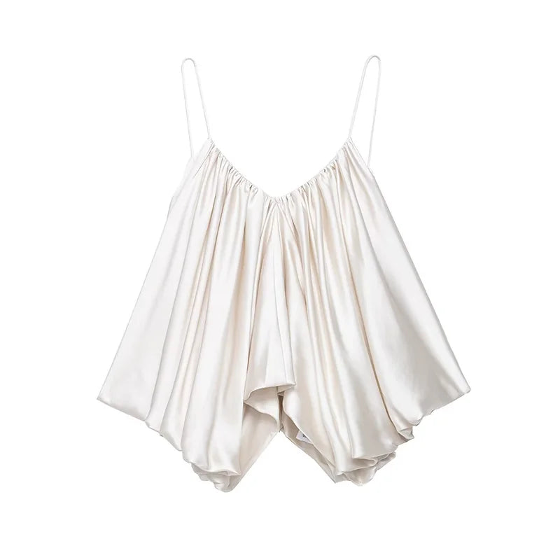 Aiertu  -  Y2k Satin Pleated Cropped Vest For Women Summer Elegant Irregular Hem Suspender Tops Female Street Backless Sleeveless Chic Tank Aiertu