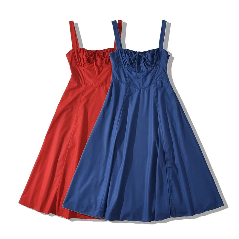 Aiertu  -  Summer Women Cross Lacing Up Bandage Back Sling Elegant Party Dresses Midi Robe Aiertu