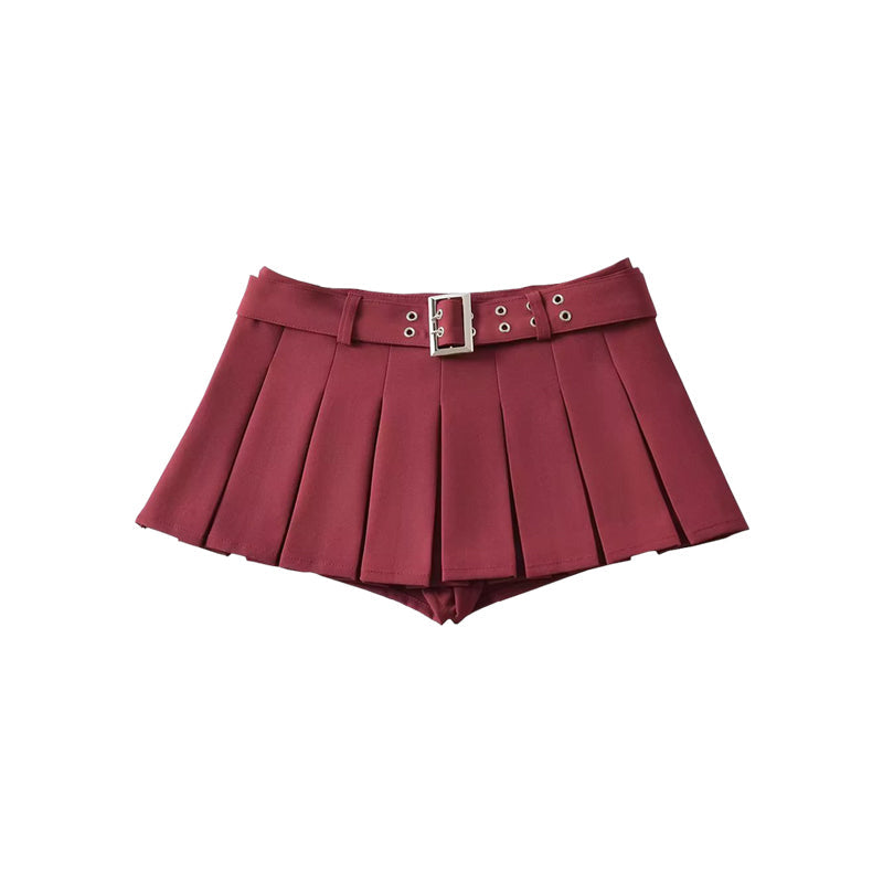 Aiertu Solid Color Pleated A-Line Low Waist Mini Skirt Aiertu