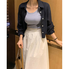 Aiertu Cropped White Split Shirts Women Elegant Long Sleeve Blouses Office Ladies Korean Fashion Solid Slit Casual Chic Tops New Aiertu