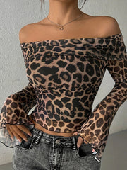 Aiertu  -  Women's Leopard T-shirt Harajuku Korean Y2k Tee Top Vintage Off Shoulder Long Sleeve Slim T-shirts 2000s Trashy Clothes Autumn Aiertu