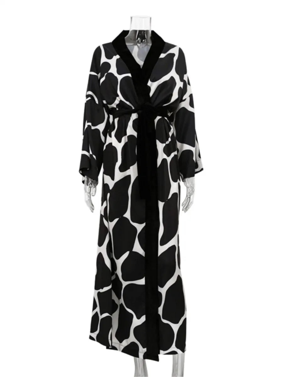 Aiertu       -  Print Long Lace-up Maxi Dress Spring Summer Nightgown Long Sleeve Kimono For Women Bathrobe Gown Sexy Home Robe Loungewear Aiertu