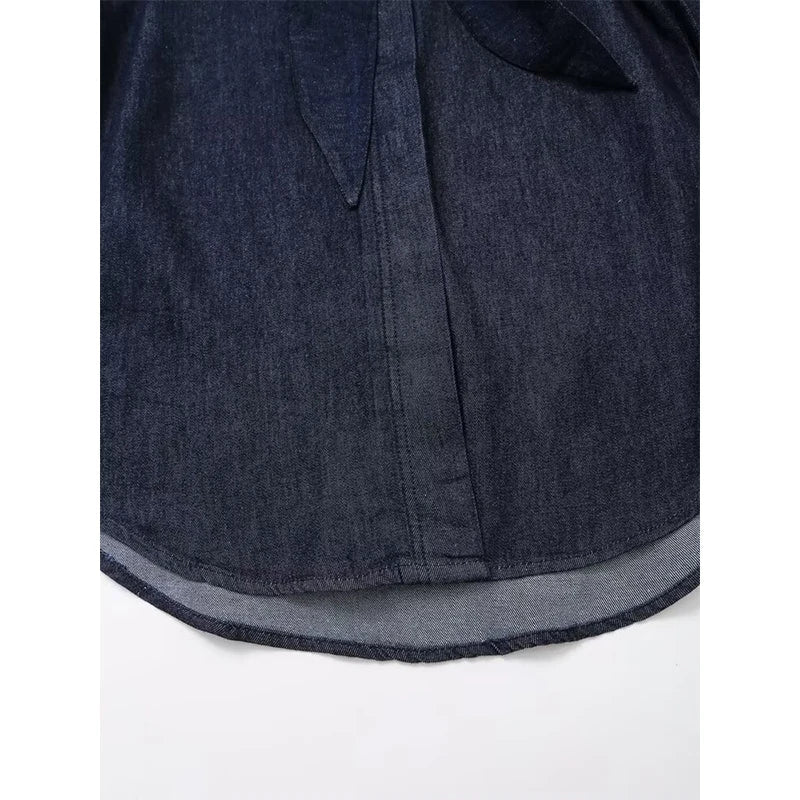 Aiertu  -  Autumn Women Neck Self Tie Long Sleeve Denim Shirt Long Sleeve High Street Blouse blusas mujer Aiertu