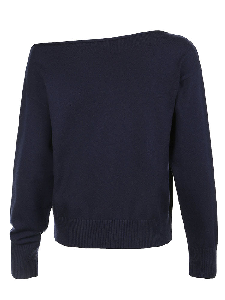 Aiertu - summer inspo Dark Blue Solid Minimalist Style Autumn Winter Sweaters Women White Simple Basic Casual Loose Knitted Pullover Jumpers Aiertu