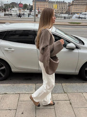 Aiertu     -  Fall Outfits 2026 Elegant Marron V-neck Knitted Cardigans With Pocket Casual Single Breasted Long Sleeve Knitwear Women New Autumn Commute Sweater Aiertu