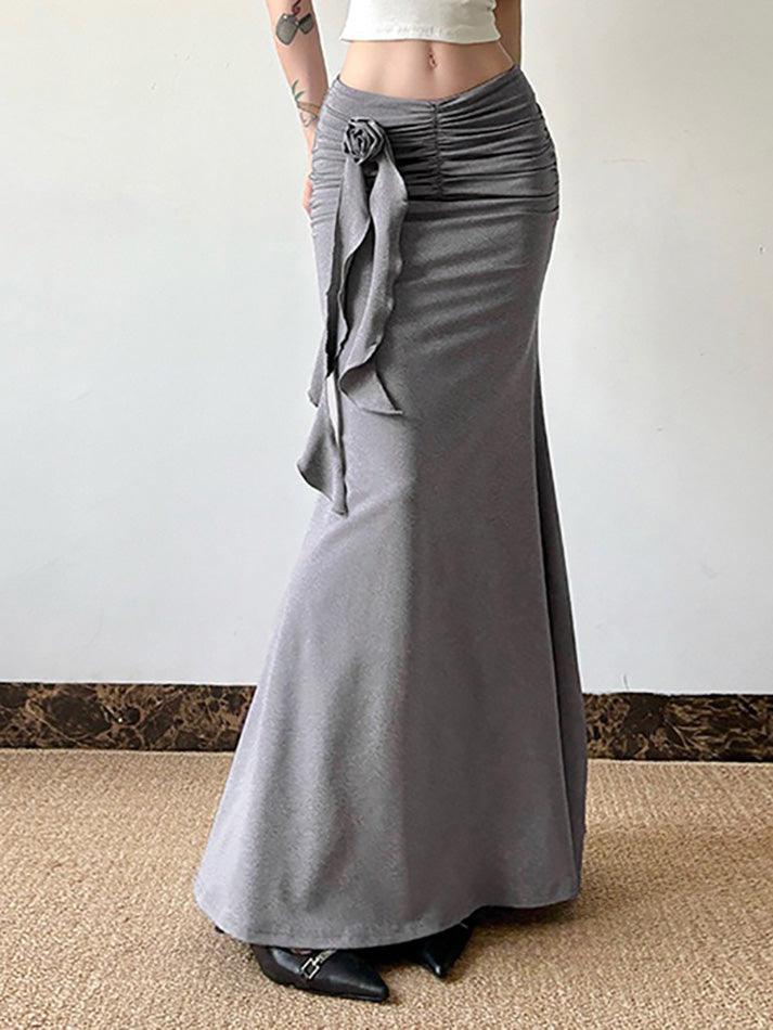 Aiertu  -3D Rose Ruched Low-Waist Maxi Skirt aiertu