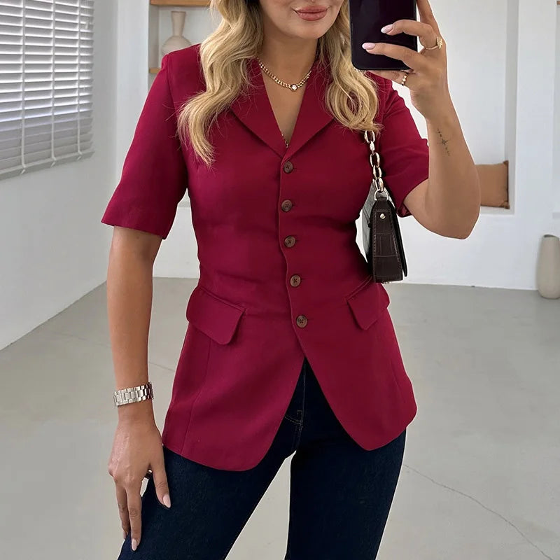 Aiertu  -  Fashion Commute Suit Coat Women Lapel Half Sleeves Single Breasted Slim Office Female Coats 2025 Spring Chic Solid Lady Jacket Aiertu