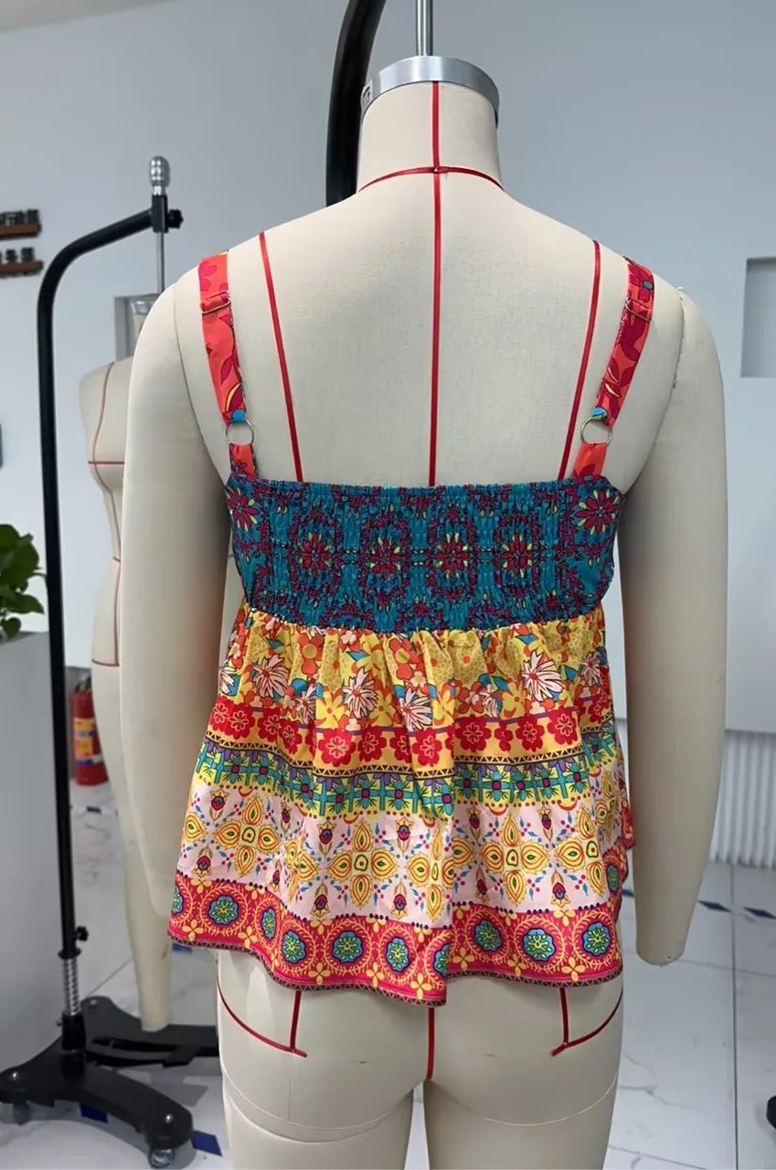 Aiertu  -  Women Summer Camisole Casual Vintage Floral Print Spaghetti Strap Tank Tops Sleeveless T-Shirt for Club Streetwear Aiertu