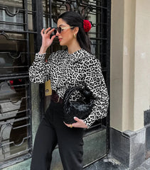 Aiertu  -  Spring Leopard Casual Shirts For Women Peter Pan Collar Long Sleeve Blouse Streetwear Vintage Single Breasted Blouses 2025 New Aiertu