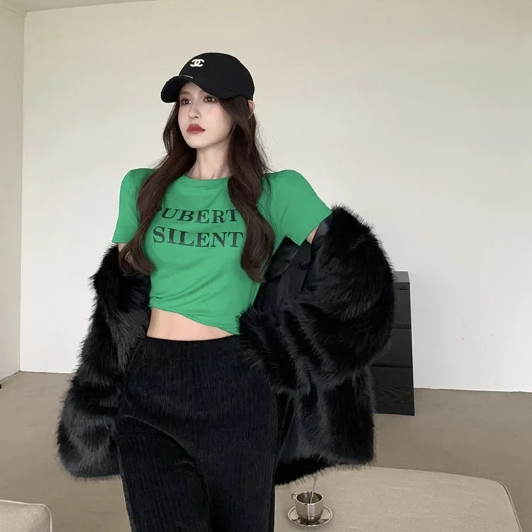 Aiertu  -  Short Sleeved T-shirt Women's Short Base Shirt 2026 Spring and Summer Slimming Slim Fit Letter White Student Top Female Clothes Aiertu