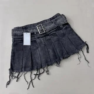Aiertu  -  Street Retro Harajuku Y2k Skirt Goth Black Denim Skirts Women High Waist Slim Mini Skirt Casual Sexy A Line Hip Pleated Skirt Aiertu