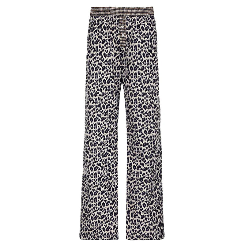 Aiertu  -  Wild Spice Girls Street Leopard Print Plaid Personality Loose Casual Pants Niche Loose Straight Skinny Low Waist Pants Aiertu