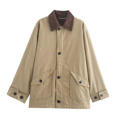 Aiertu     -  Fall Outfits 2026 Casual Patchwork Lapel Jacket Women Loose Contrast Long Sleeve Single Breasted Pockets Coat 2026 Autumn New Lady Fashion Outwear Aiertu