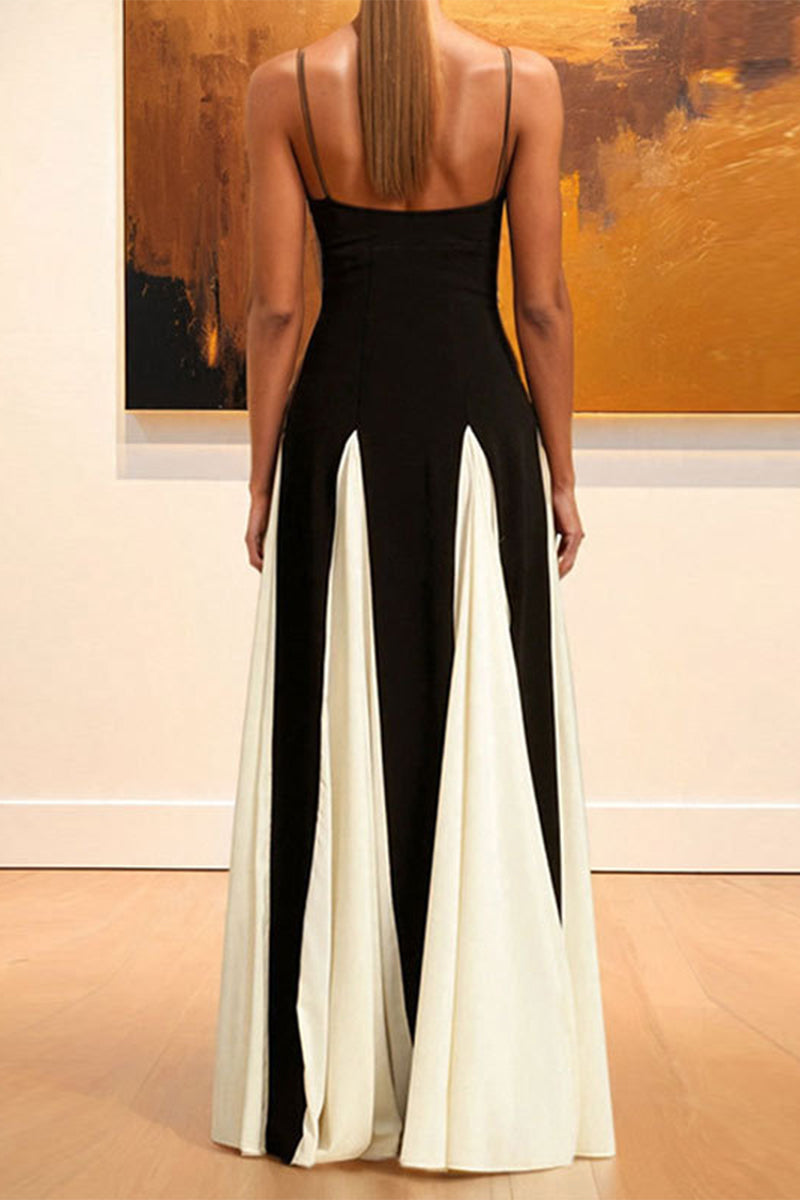 Aiertu  -  Sexy Colorblock Patchwork Backless Contrast V Neck Long Dresses Aiertu