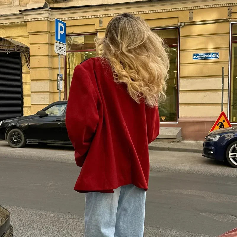 Aiertu  -  Loose Solid Blazer Coats Women Casual Lapel Long Sleeve Single Button Pockets Jacket 2026 Autumn New Office Lady Tops Streetwear Aiertu