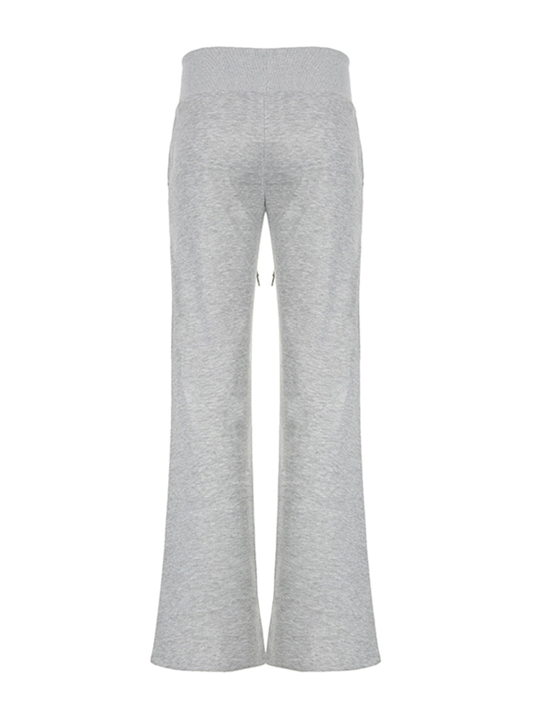 Aiertu - summer inspo Gray Drawstring Waist Casual Sweatpants Women Solid Simple Basic Minimalist Fitness Joggers Straight Pants Aiertu