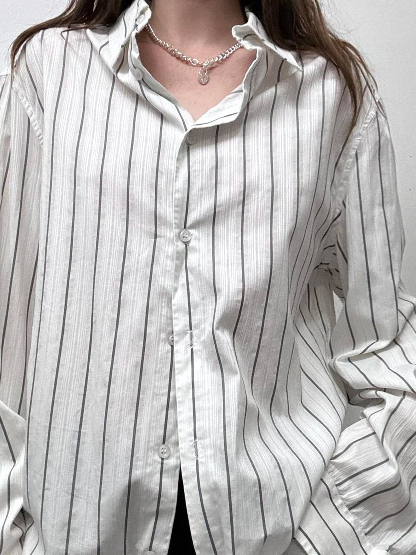 Aiertu  Striped Print Loose Shirt for Women Casual Single-breasted Oversized Blouses Streetwear Fashion Turn-down Neck Top Aiertu