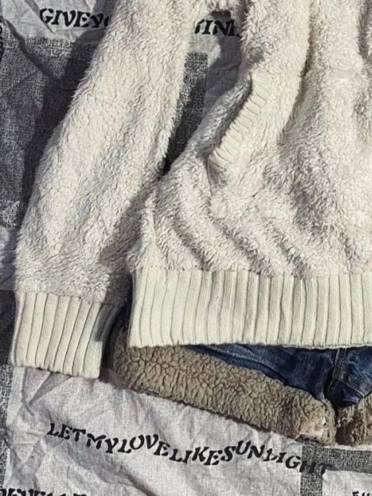 Aiertu  -  Hooded Furry Women Y2k Aesthetic Sweaters Autumn Slim Vintage Drawstring Pullovers Harajuku Knitted Fairy Pocket Jumpers Trendy Aiertu