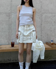 Aiertu  -  Spice Girls High Street Drawstring Elastic Waist All Match Mini Skirt korean Summer New Fashion Double Pocket Skirts for Women Aiertu