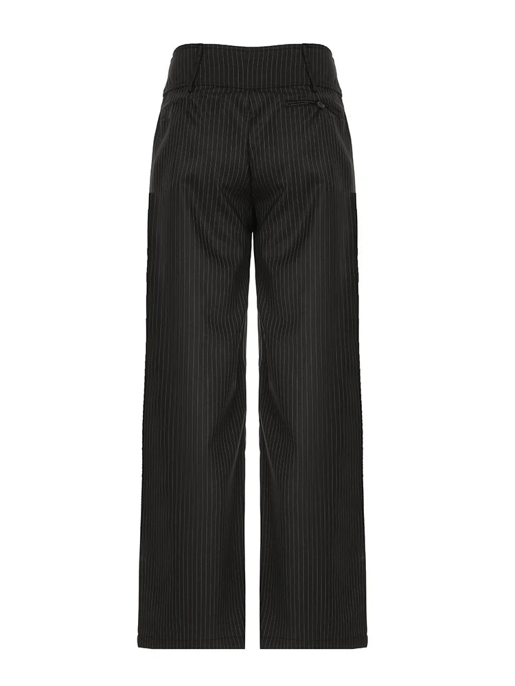 Aiertu  -  90s Retro Button-up Striped Pants Women Low Rise Loose Wid-leg Casual Pants for Summer Streetwear y2k Aesthetic Trousers Aiertu
