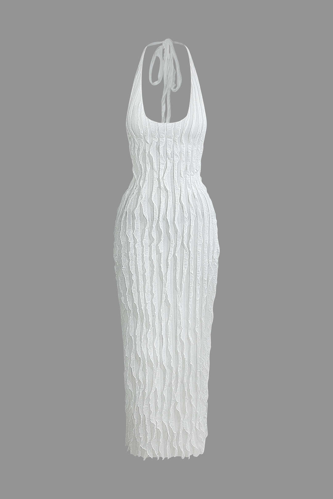 Aiertu  Sheer Ruffle Texture Halter Backless Maxi Dress Aiertu