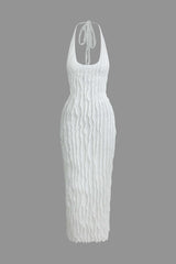 Aiertu  Sheer Ruffle Texture Halter Backless Maxi Dress Aiertu