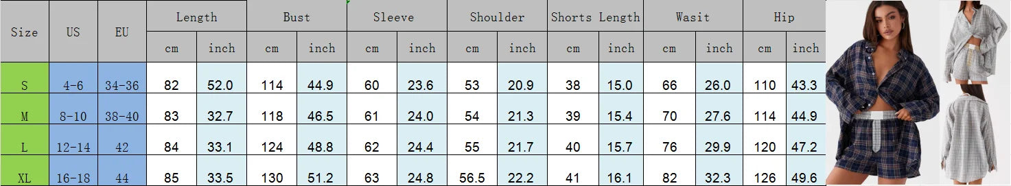 Aiertu  -  Casual Lounge Set Plaid Patterm Button Down Long Sleeve Blouse T-shirt Tops + Wide Leg Shorts Comfy 2 Piece Set Women Outfits Aiertu