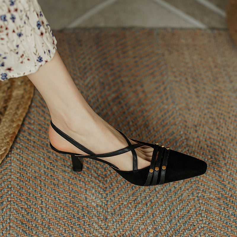 Aiertu  Women Summer Shoes Kidsuede Simple Sandals Elegant Close Toe Girls Daily Pumps French Style Buckle Strap Women's Simple Shoes Aiertu