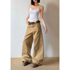 Aiertu  American Vintage 2000s Style High Waist Camel Jeans Pants Summer Fashion Women's Baggy Y2K Wide Leg Denim Trouser Female Clothes Aiertu