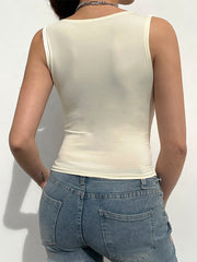 Aiertu - summer inspo Solid Sleeveless Two Layer Lace V Neck Slim Y2K Crop Top Women Cute Basic Summer Vest Aiertu